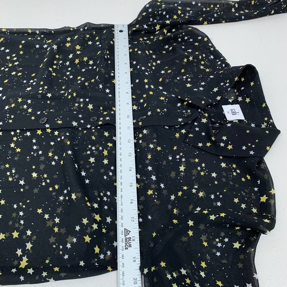 Cabi Star Print Blouse Size XS Sheer Long Sleeve Black Button Up Top Collared - Picture 8 of 10